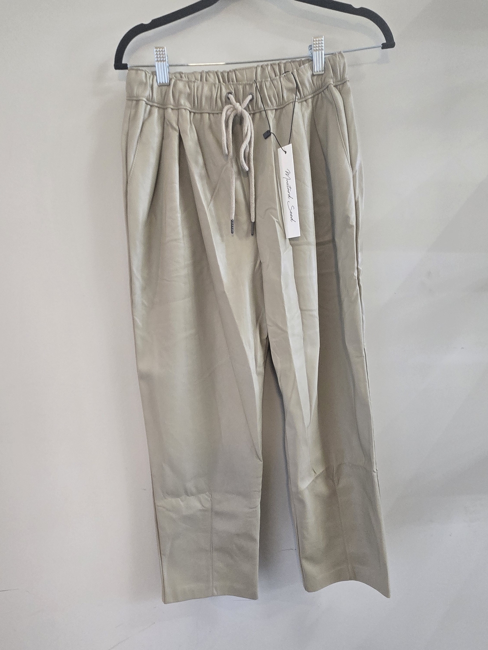 Mustard Seed Beige Faux Leather Drawstring Pants Size M NWT